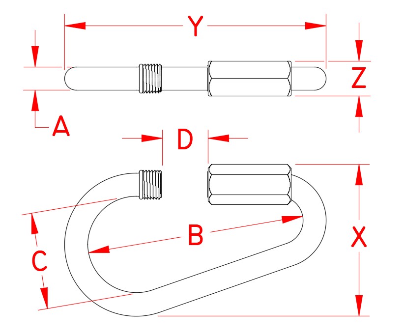 Stainless Steel Pear Quick Link, S0160-PR03, S0160-PR04, S0160-PR05, S0160-PR06, S0160-PR08, S0160-PR09, S0160-PR10, S0160-PR12, S0160-PR14, S0160-PR16, Line Drawing
